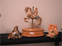 Carousel horse music box, 9" high and two