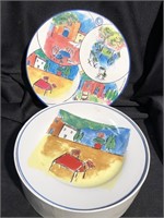 Set of four dessert plates with French country
