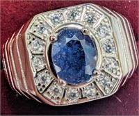 $500 Silver 7.45G Sapphire Men'S  Ring