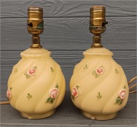 Set Of (2) Small Antique Floral Glass Lamps