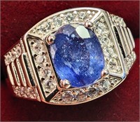 $250 Silver 5.9G Men Sapphire  Ring