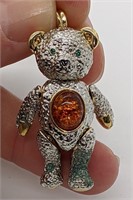 Silver & Gold Tone Moveable Teddy Bear - Amber Tum