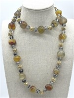 Artisan Quartz & Gold Tone Filigree Bead Necklace