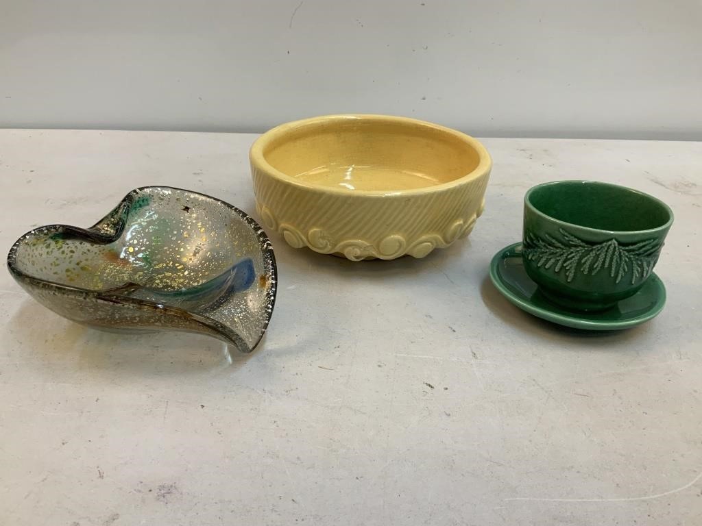 McCoy Pottery Yellow Bowl, Art Glass Ashtray,  C&S