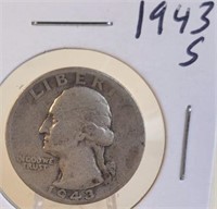 1943 S Washington Silver Quarter