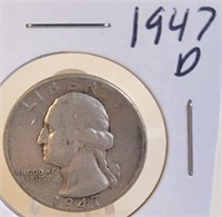 1947 D Washington Silver Quarter