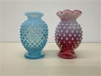 Set of 2 Fenton Hobnail style bud vases