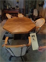 Five piece hardwood finish double pedestal table