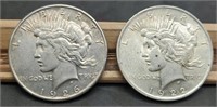 1922 & 1926 Peace Silver Dollars, AU