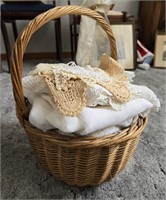 Basketful Of Doilies/Linens/Curtains