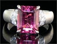 Platinum 4.60ct Natural Pink Spinel & Diamond Ring