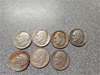 7 Silver Roosevelt dimes, mixed dates,