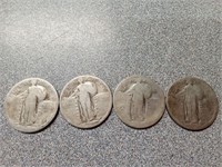 4 Standing Liberty silver Quarters dateless coins