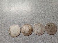 Silver Barber Quarters, 1909, 1916D, 1916D, 1896