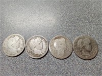 Silver Barber Quarters 1909D, 1903, 1896, 1916D