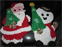 Vtg Melted Plastic Popcorn Snowman & Santa