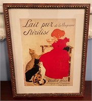 French Milk Ad w/ Cats Framed Artwork