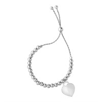 Sterling Silver Heart Charm Shiny Bead Bracelet