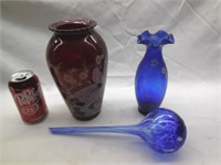 (2) Painted Vases & Flower Pot Watering Bulb