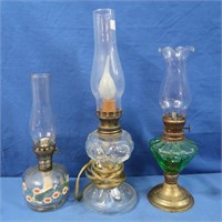 2 Small Oil Lamps, 1 Electrified Antique Oil Lamp