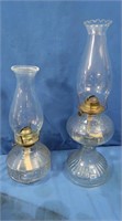 2 Antique Oil Lamps w/Chimneys