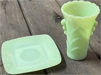 Jadeite Vase and Square Saucer