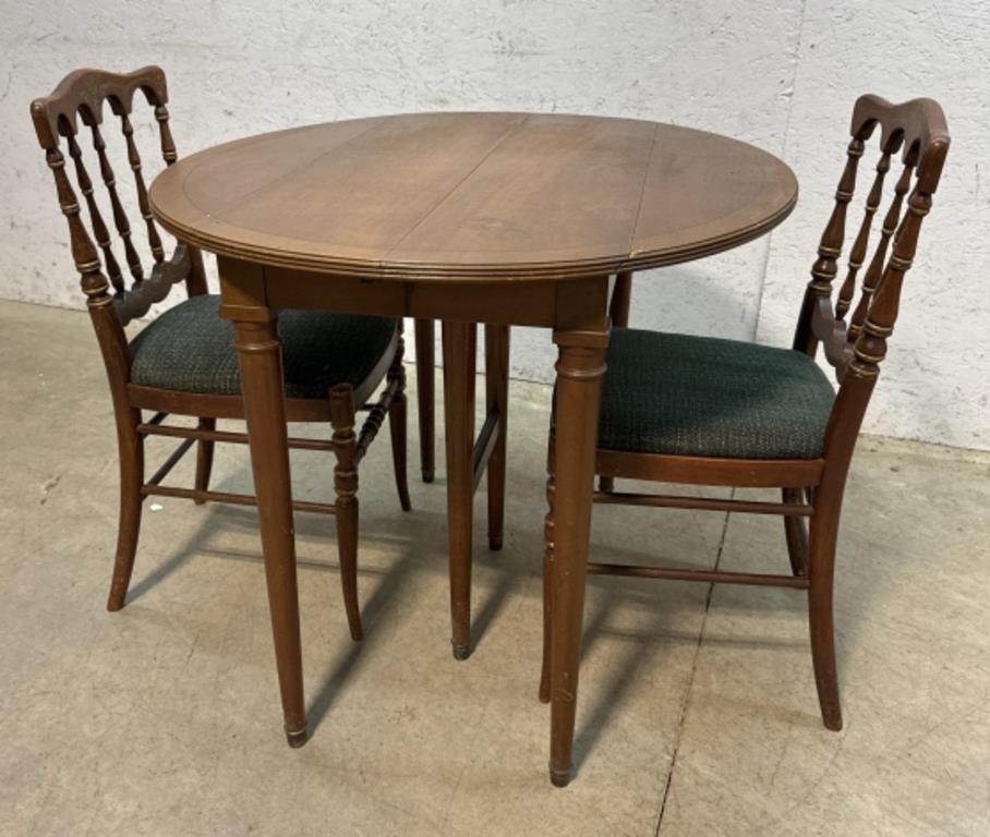 Walnut drop leaf table with 2 chairs