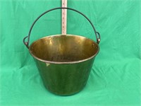 Antique brass apple butter pot with hand hammered