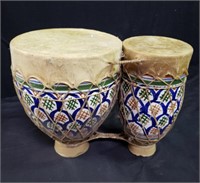 Vintage Moroccan goat skin ceramic drums
