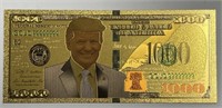 Donald Trump 1000 Dollar Gold Coated Novelty Bill