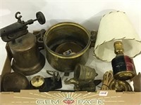 Group Including Brass Blow Torch, Kettle &