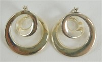 Vintage Sterling Silver Swirl Hoop Earrings -