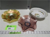 Carnival glass bowls and 1 other bowl