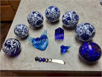Blue & White Porcelain Decorative Balls & Birds