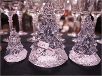 Three Waterford crystal Christmas tree figurines,