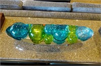 Decorative Blown Glass Spheres In Metal Bowl