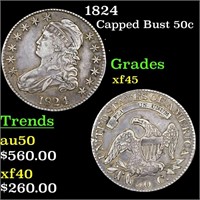 1824 Capped Bust 50c Grades xf+