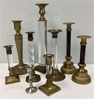 Nine Brass and Brass-Trimmed Candle Holders