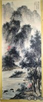 Chinese Ink Color Landscape Scroll Painting,Signed