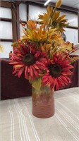 Rustic Pottery Vase with Fall Colored Sunflowers