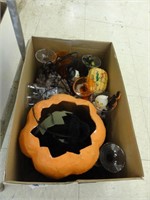 assorted Halloween decor and glasses