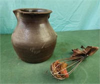 Brown Glazed Stoneware Pot, Missing Handle, with