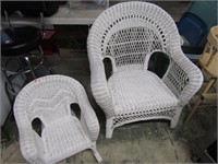 WICKER ARM CHAIR & CHILDS ROCKER