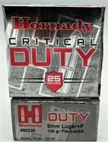 (50) Rounds of Hornady Critical Duty 9mm+P HP.