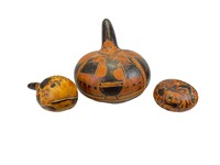 3-Peruvian Carved Gourds