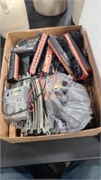 BOX OF LIONEL TRAINS, THROTTLES, TRACK AND