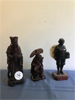 3 Heavily Carved Wooden Figures