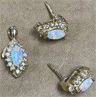 14K Opal Pendant and Earrings