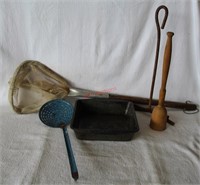 Lot of Misc. Vintage Kitchen Items & Fishing Net