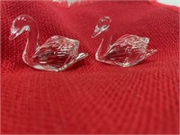 2 Glass Crystal  Swans 1 1/2" Tall